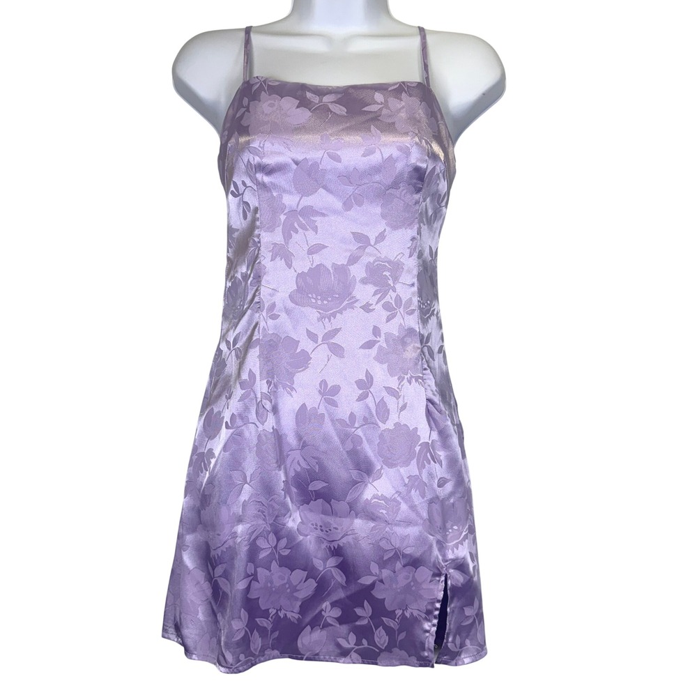 LulusLively Love Lavender Floral Jacquard Satin Mini Slip Dress XS Coquette Y2K